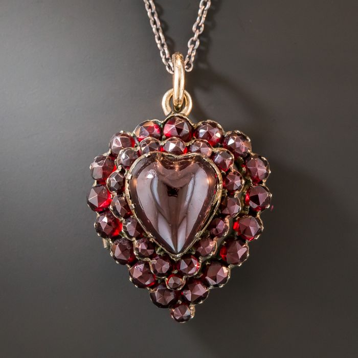 Medium Garnet Heart Locket Necklace Medium Garnet Heart Locket Necklace