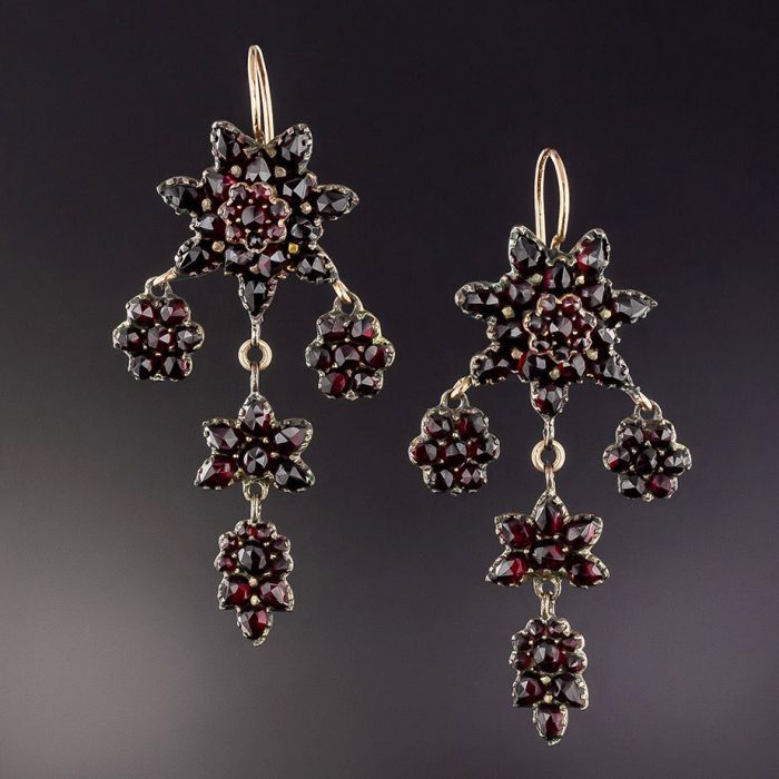 Bohemian Garnet Triple Dangle Earrings