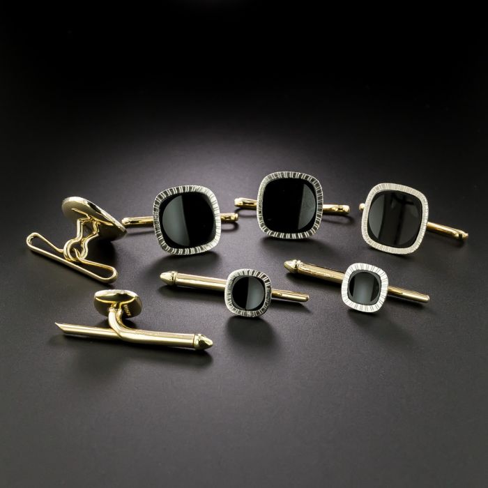 Cartier Art Deco Onyx Shirt Stud and Vest Button Set