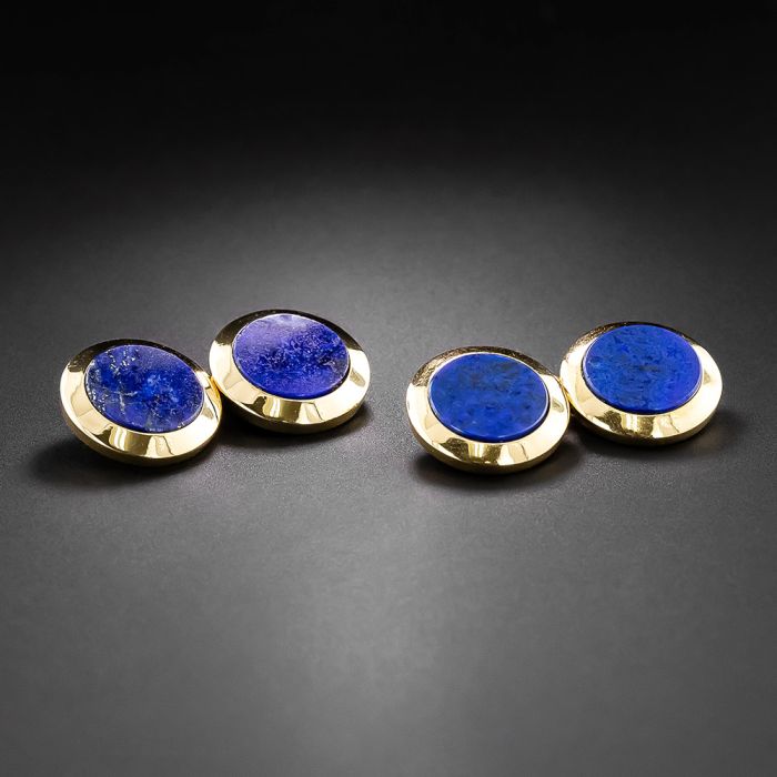 Cartier 青いラウンド型カフリンクス ケース付き cartier-lapis-cufflinks-