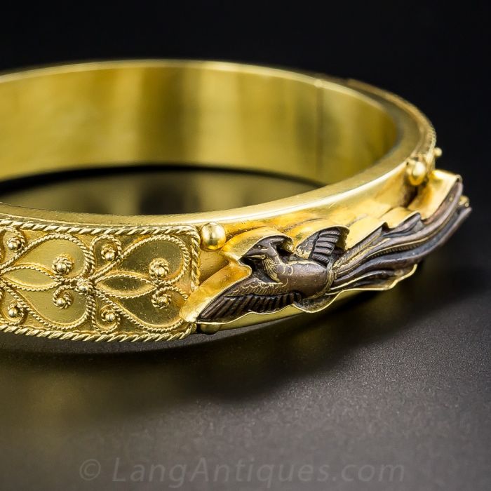モリッシーさん　crunkdevil　swastika bangle Castellani Etruscan Revival Bangle with Shakudo Menuki Pheasant