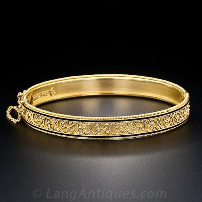 Castellani Gold and Black Enamel Bangle Bracelet