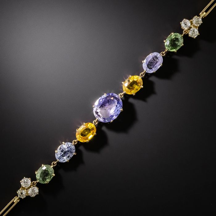 Edwardian Multi color No Heat Sapphire Bracelet Circa 1900