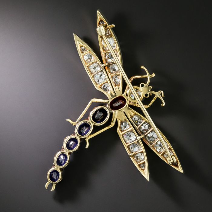 Victorian Vintage Dragonfly Pin Edwardian Multi-Gem Dragonfly