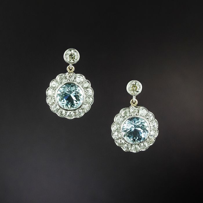 Edwardian-Style Aquamarine and Diamond Dangle Earrings