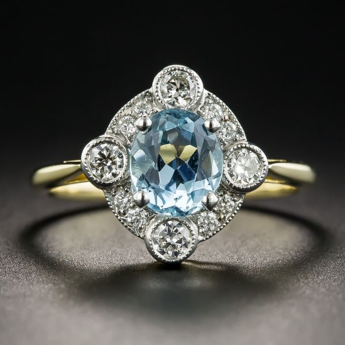 Edwardian-Style Aquamarine and Diamond Ring