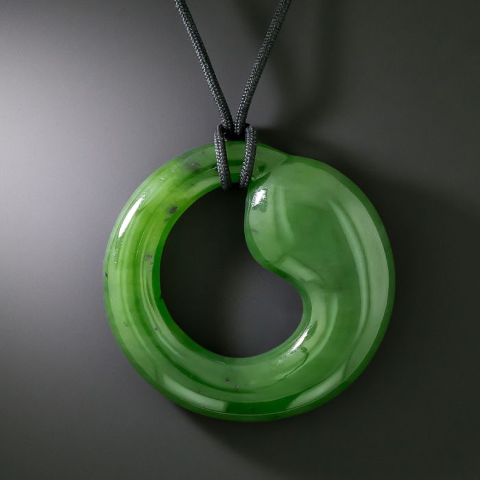 Elsa Peretti Eternal Circle Nephrite Pendant on Black Cord 1970s