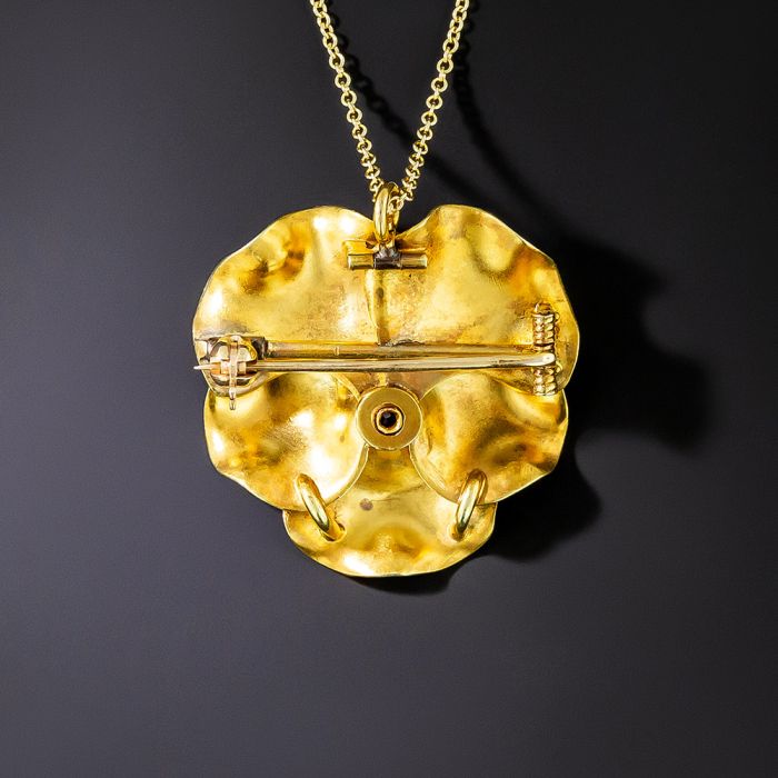 Enamel Pansy with Diamond Pendant/Brooch, Circa 1900