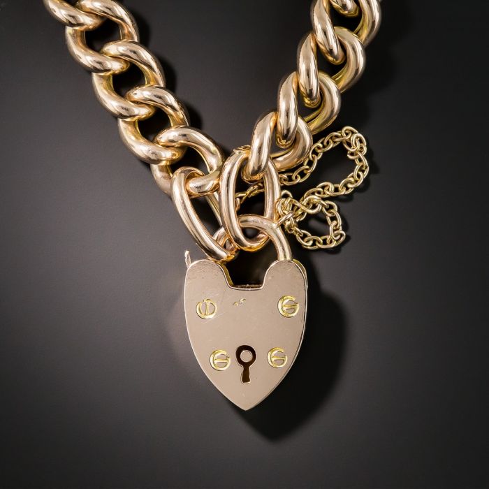 English 15K Rose Gold Bracelet With Heart Clasp