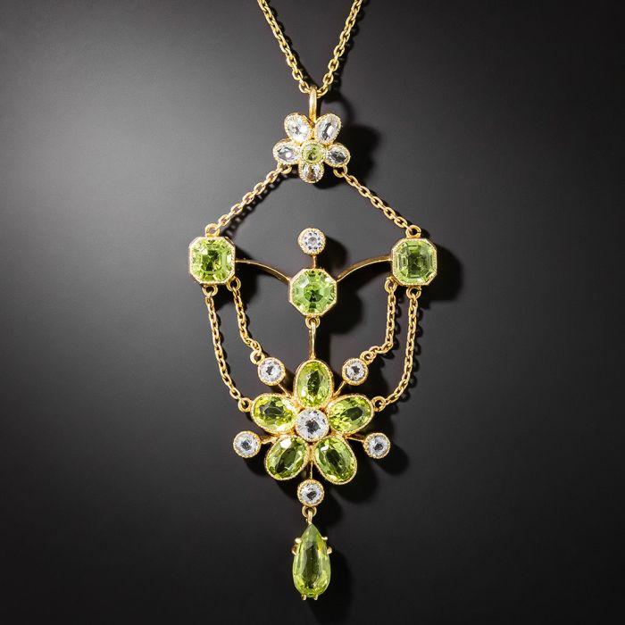 English Antique Peridot and Colorless Beryl Necklace