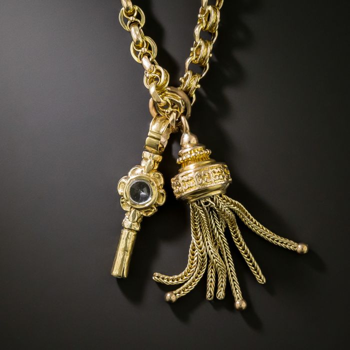 English Victorian 52-Inch Chain with Tassel and Key