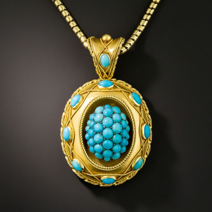 English Victorian Persian Turquoise Locket Necklace
