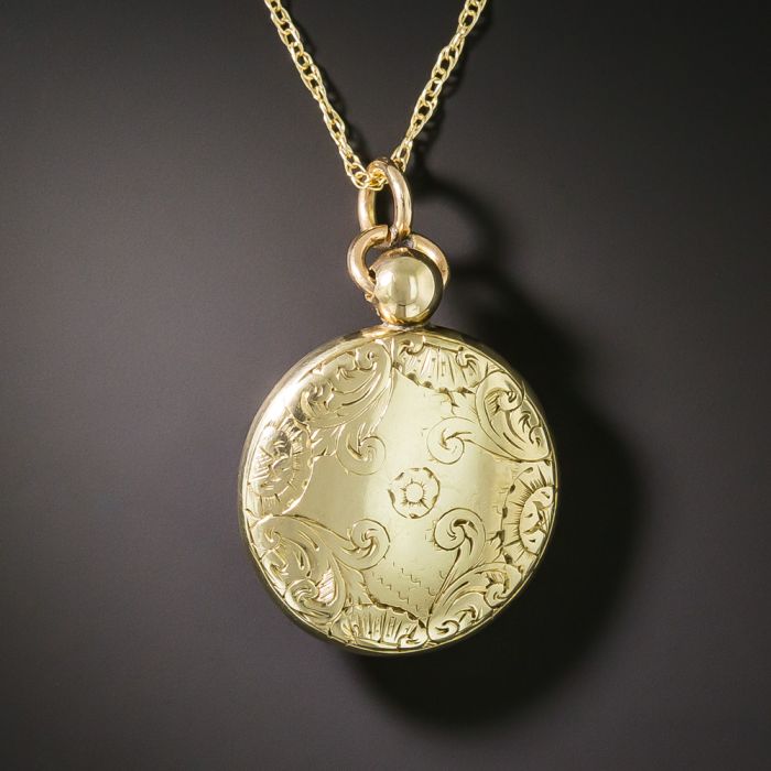English Victorian Petite Engraved Locket Pendant