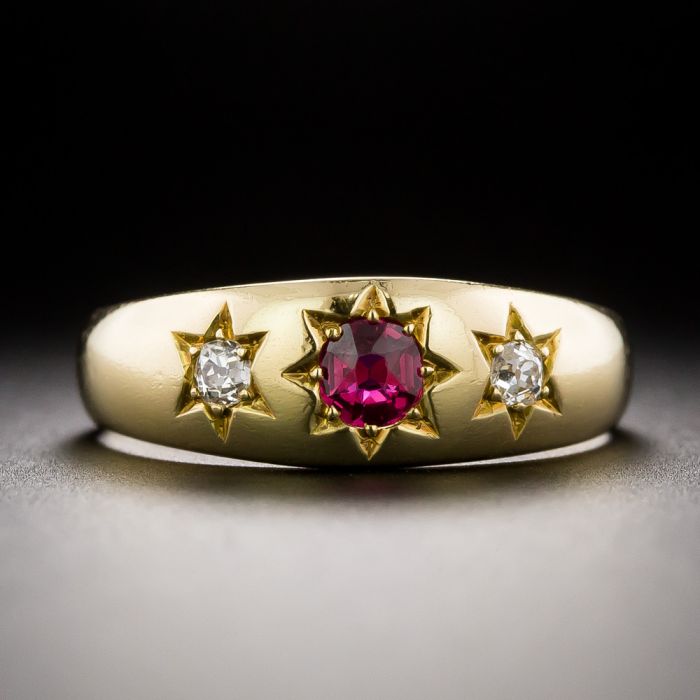 English Victorian Ruby and Diamond Gypsy Ring