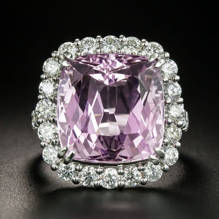 Estate 15.43 Carat Kunzite and Diamond Ring