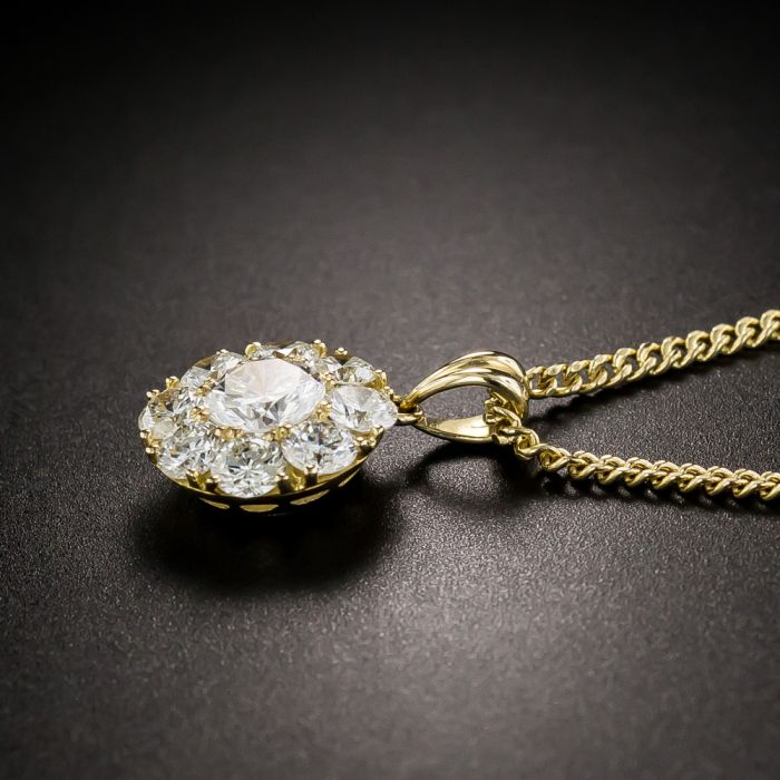 Estate 18K Diamond Cluster Pendant Necklace