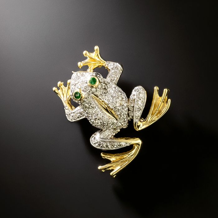 Vintage K18 WGダイヤモンド ブローチ Brooch 約19g estate-18k-diamond-frog-