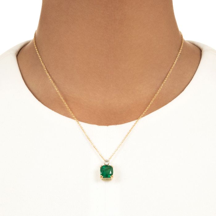 Estate 3.65 Carat Zambian Emerald and Diamond 18K Drop - GIA