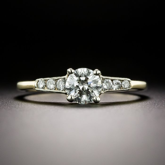 Estate .61 Carat Diamond Two Tone Engagement Ring GIA F VS1