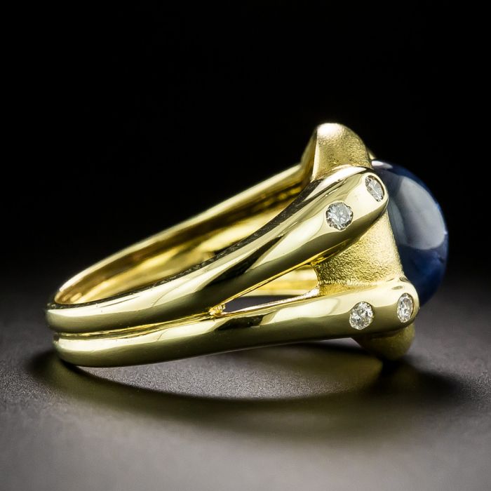 Estate Cabochon Sapphire, Diamond, 18K Ring