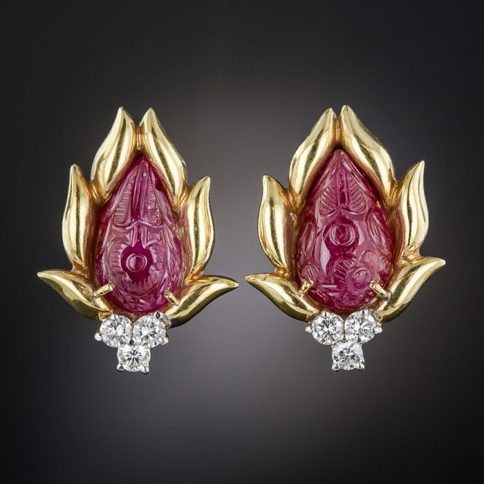 Enchanted top Carved Ruby Earrings