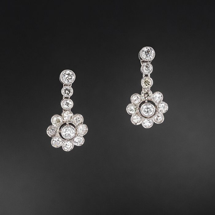 Diamond Dangle Flower Earrings