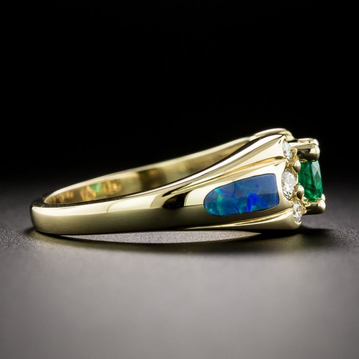 Estate Emerald, Diamond and Opal Inlay Ring by Kabana