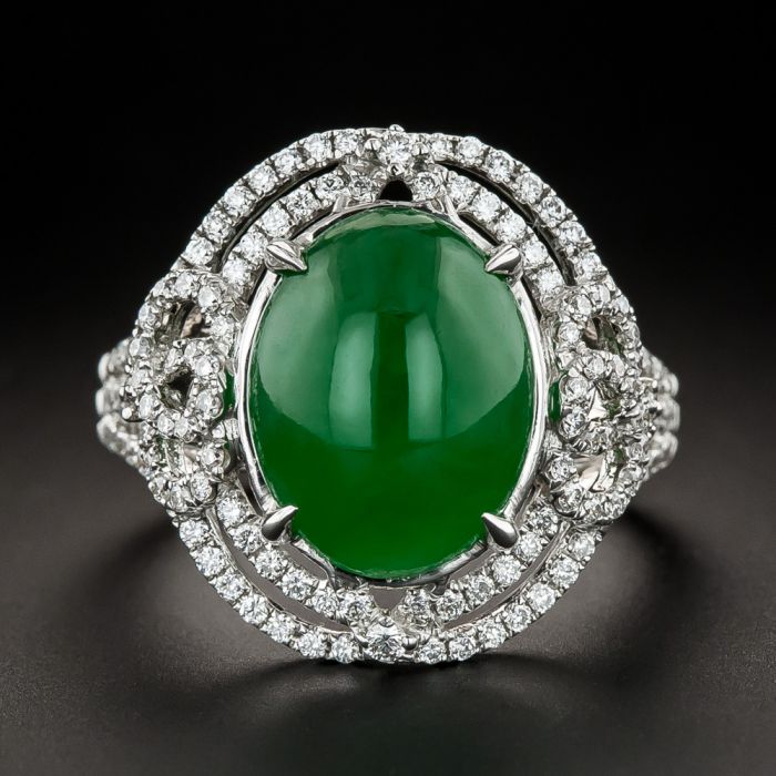 Estate Natural Jade and Diamond Ring