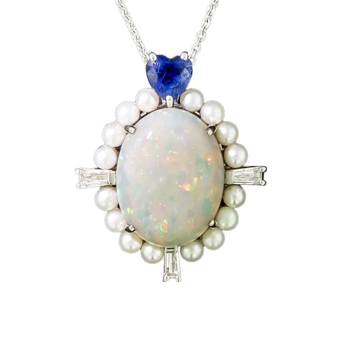 Estate Opal, Diamond, Pearl And Sapphire Pendant