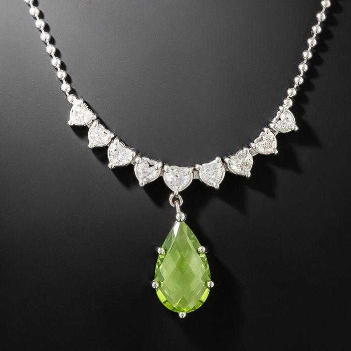 Estate Peridot And Heart Shaped Diamond Necklace