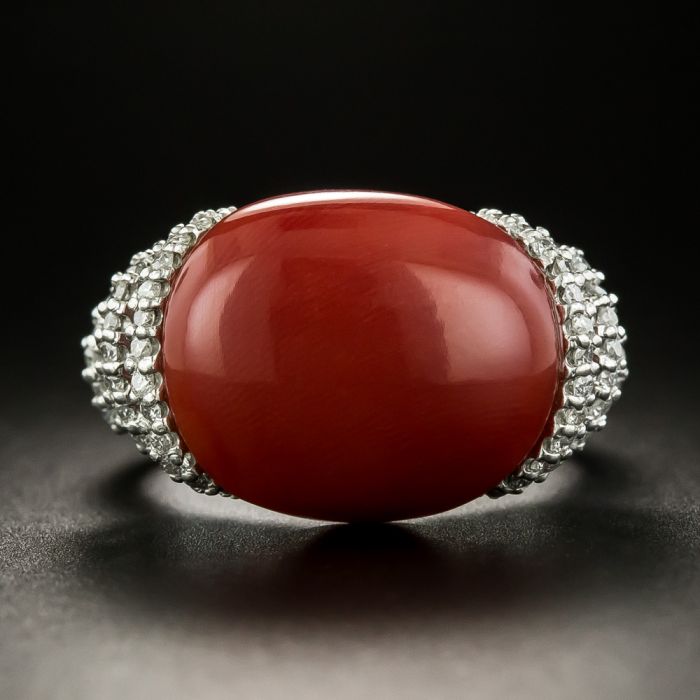 Coral cabochon ring cheap
