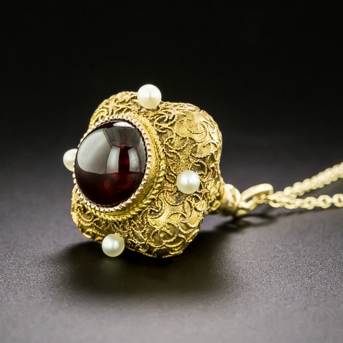 Etruscan Revival Victorian Garnet and Seed Pearl Pendant