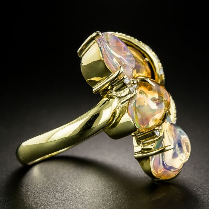 Free-Form Mexican Opal and Diamond Ring