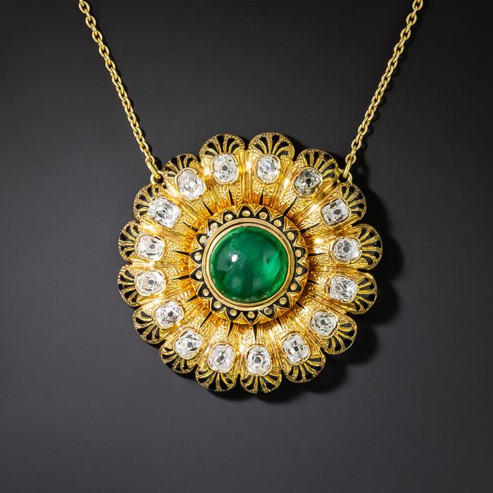 vintage ペンダント スクエア2213 （French Antique Cabochon Emerald 