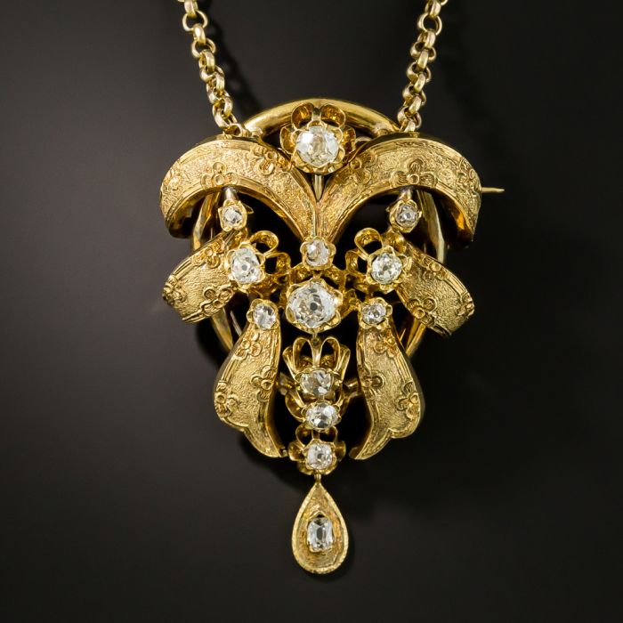 French Antique Diamond Brooch Necklace