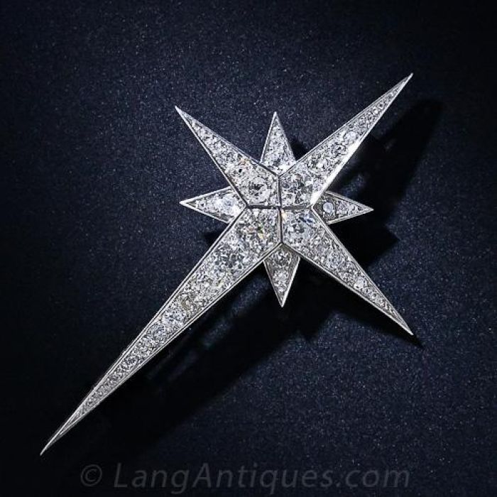 French Art Deco Diamond North Star Brooch