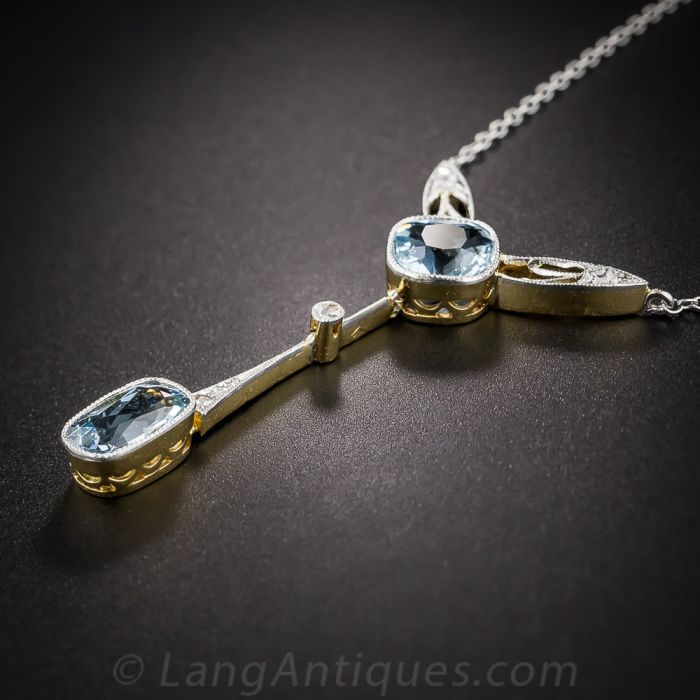 French Belle Epoque Aquamarine and Diamond Necklace