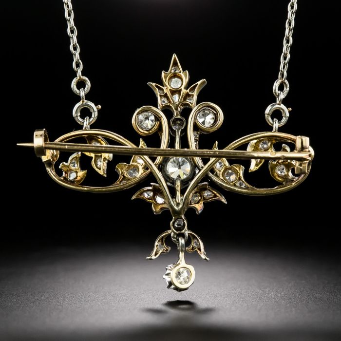 French Belle Epoque Diamond Scroll Necklace/Brooch