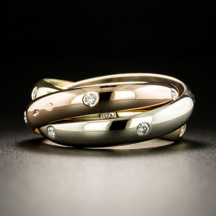 French Cartier Tri Color Diamond Rolling Rings