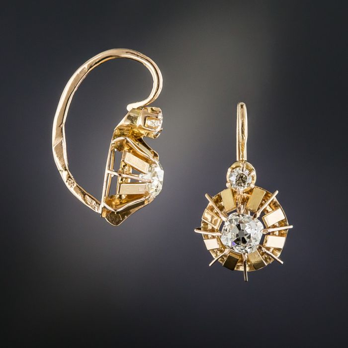 French Vintage Rose Gold Diamond Earrings