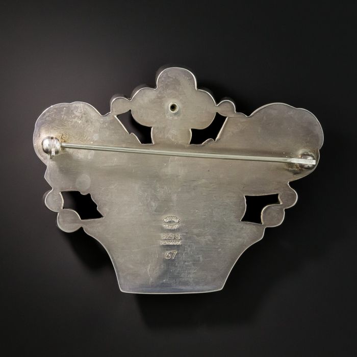 Georg Jensen Silver Multi-Gem Flower Basket Brooch #67