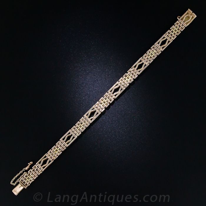 Imperial Russian Rose and Yellow Gold Gate Link Bracelet