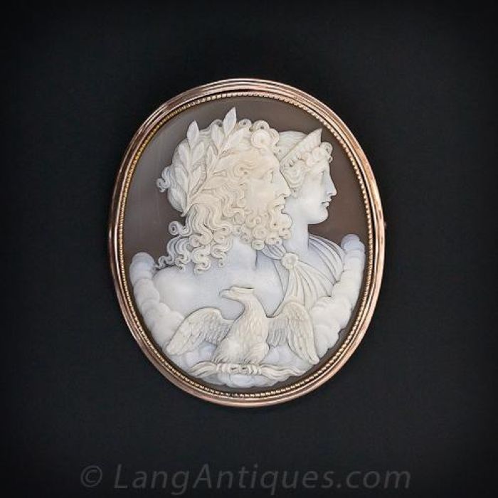 Jupiter and Juno Victorian Shell Cameo Brooch