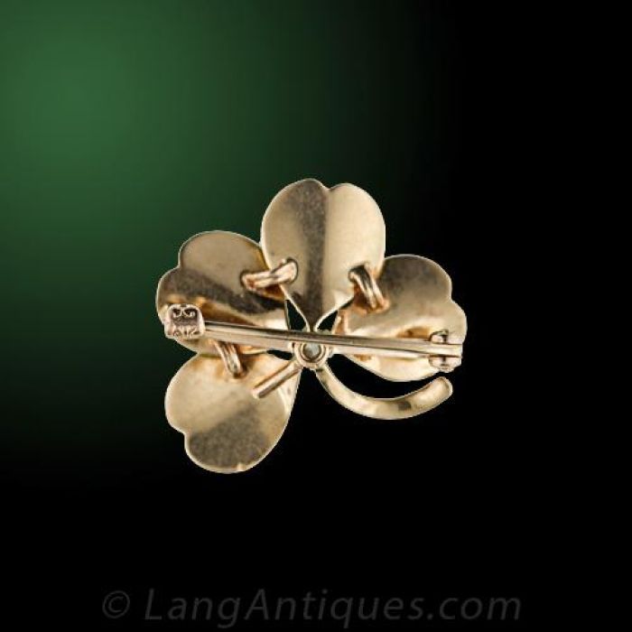 Krementz Enameled Four Leaf Clover Brooch, Circa 1900