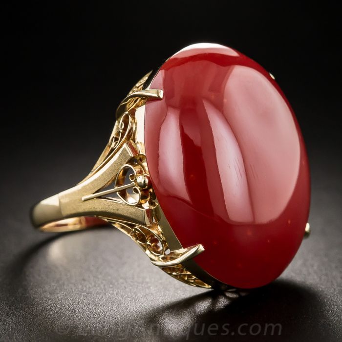 Large 18K Red Coral Ring