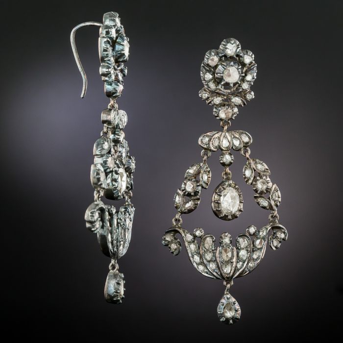 Large Georgian Diamond Dangle Earrings