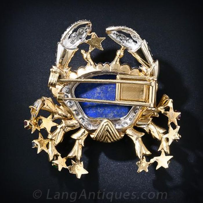 Large Lapis Lazuli, Diamond, Multi-Stone Crab Clip-Brooch/Pendant