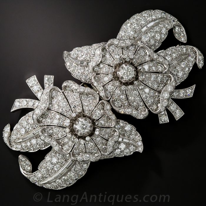 Large Platinum and Diamond Dress Clips/Brooch