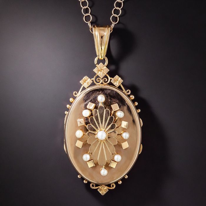 Large Victorian Pearl Locket Antique Vintage Necklaces