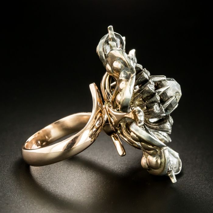 Large Victorian Rose Cut Diamond Flower Ring